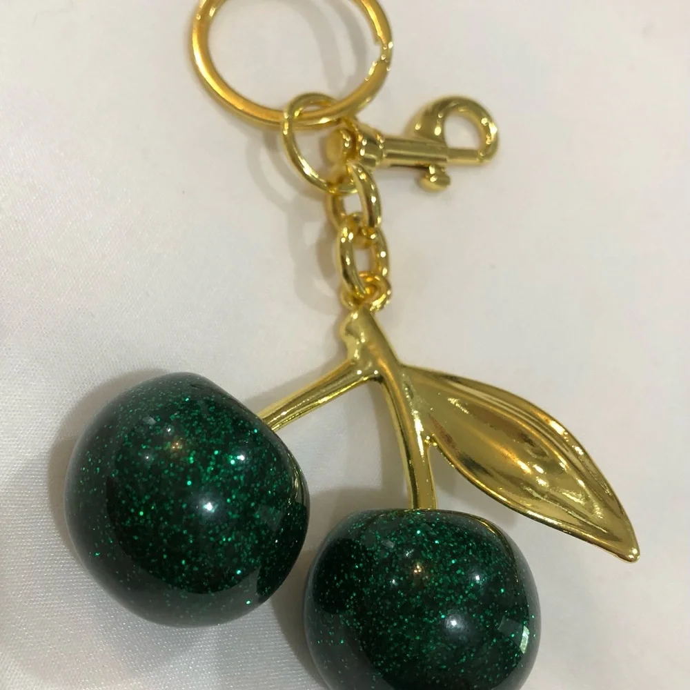 Gold-Tone Green Glitter Cherry Keychain - Women Accessories - Picture 3 of 3